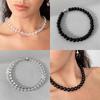 Korean Minimalist Black Agate Beaded Necklace with Freshwater Pearl Clavicle Chain for Women