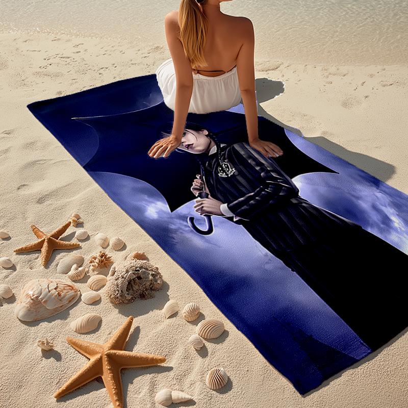 Ultra-Soft Beach Towel with Wednesday Theme,Ideal for Pool - Camping, Diving - Perfect Travel Essential, Vibrant Beach Towel.