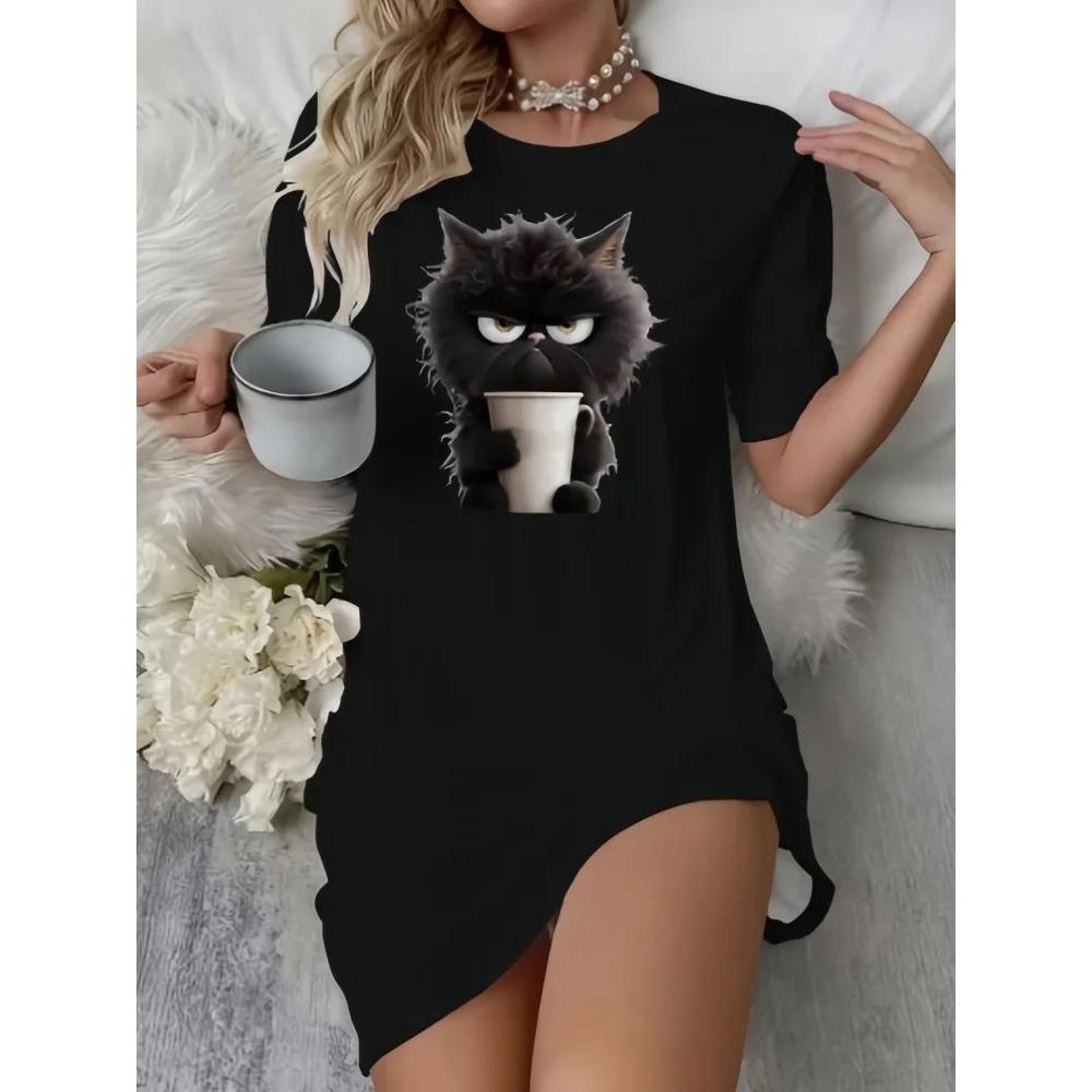 Fun Animal Patterns Women Mini Dresses Summer Short Sleeve Printed Plus Size Casual Comfortable Soft Dress