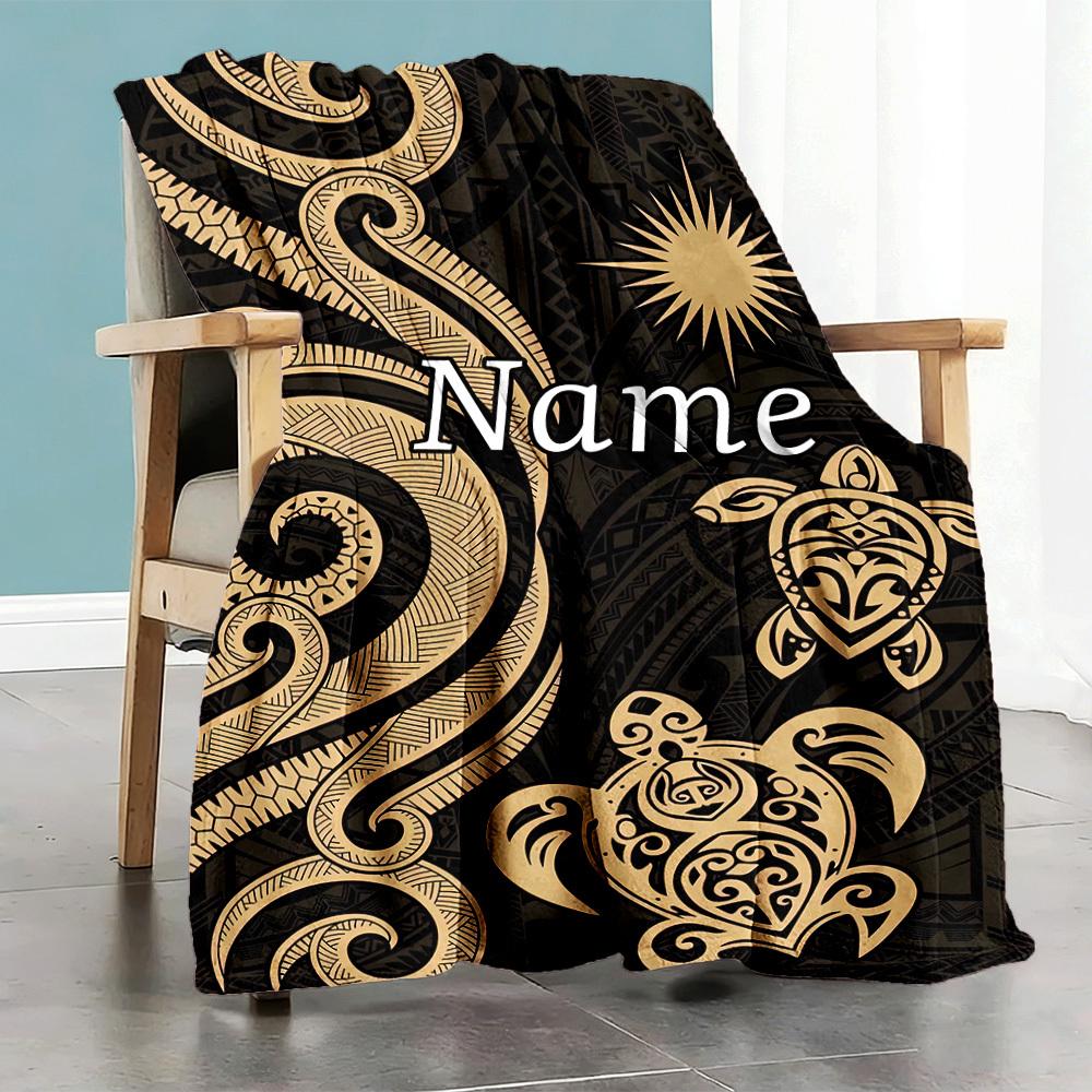 Polynesian Sea Life Home Blanket Customize Your Names Comfortable Soft Lightweight Allseason Multipurpose Blanket For Picnics Sofas Offices Beds