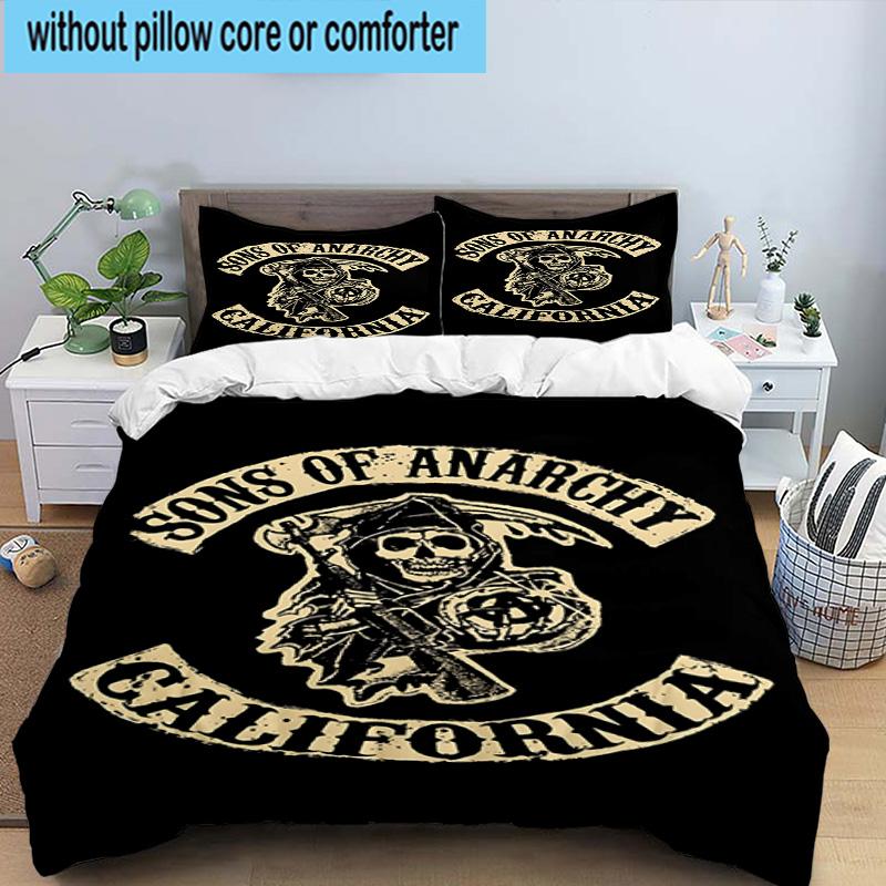 3PCS Anarchy Motorcycle Club 3pcs Bedding,Including 3PCS Duvet Cover And 2pcs Pillowcases Perfect for Christmas,Ideal for Bedroom, Dormitory
