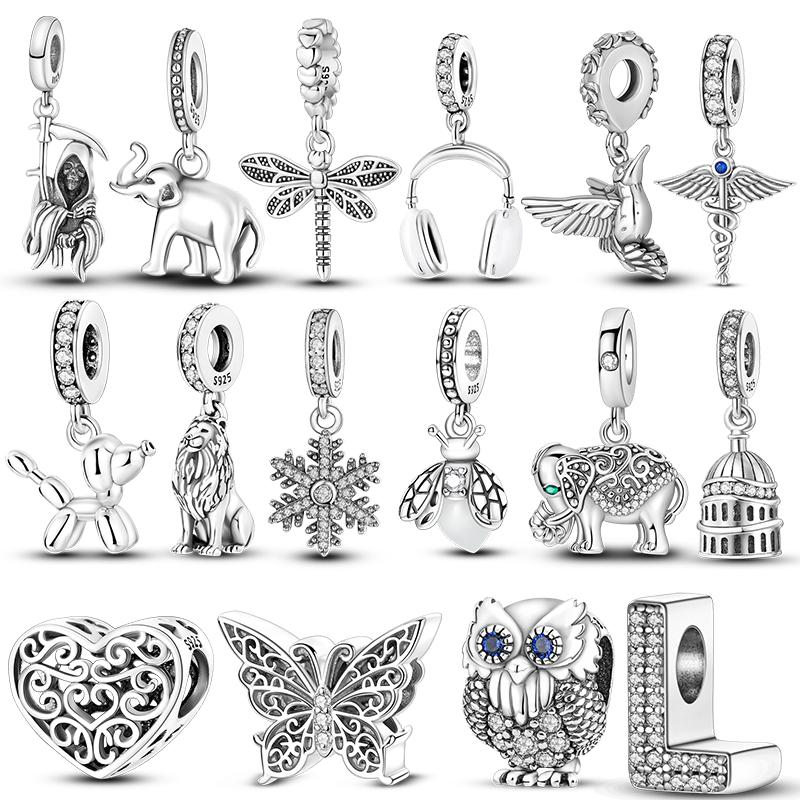 Fit Original 925 Silver Charms Beads Sparkling Butterfly Dog Owl Pendant For Women Bracelet Jewelry Gifts