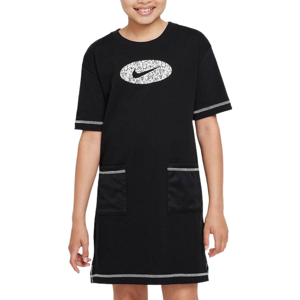 Nike Kids Dress Logo Print Round Neck Short Sleeve Kids Dresses Black DO7168-010