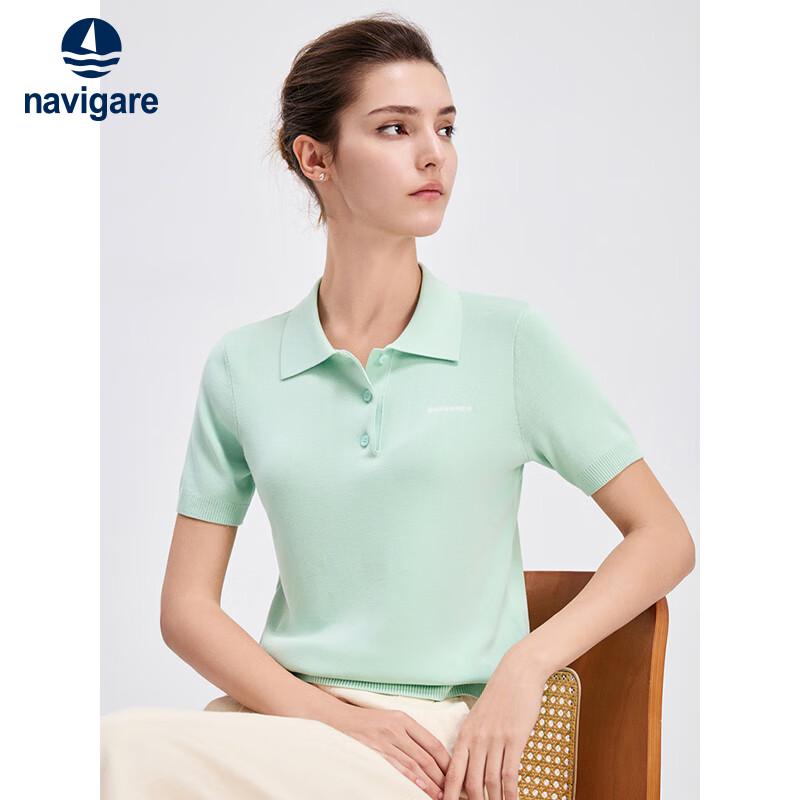 Navigare Women s Simple Knit Short-Sleeve Polo T-Shirt L