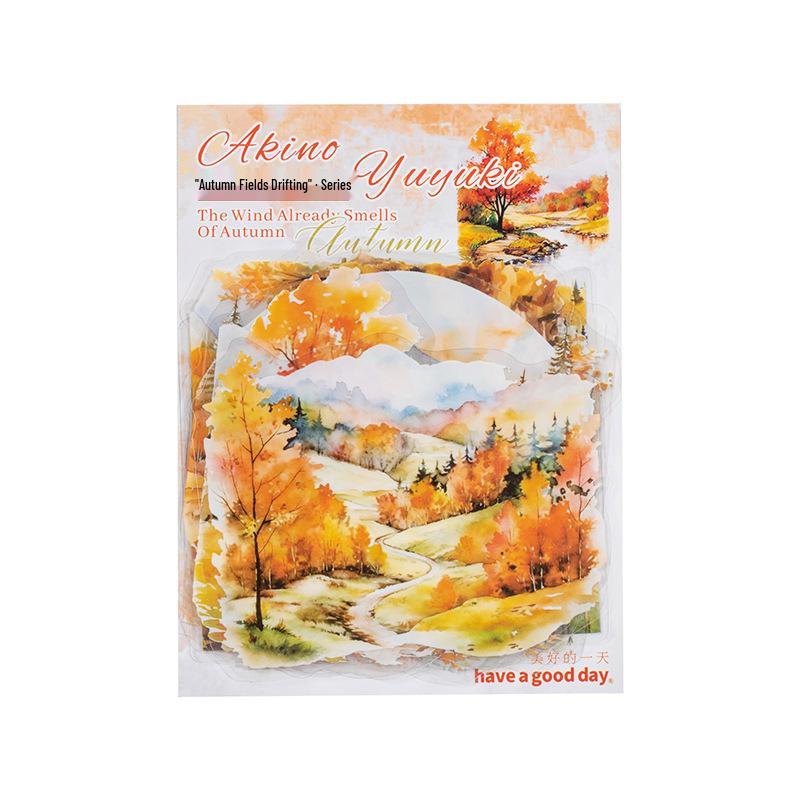 Herbstlandschaft Hütte Stanzaufkleber: Retro Künstlerisches Journal Hintergrund Dekor