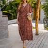Women's Fashionable Plus Size Floral Print V-neck Short Sleeved High Waisted Loose Dress