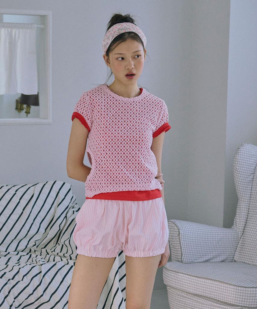 JUNEJUNE SPACE Slim Cut-Out Lace Top_Pink