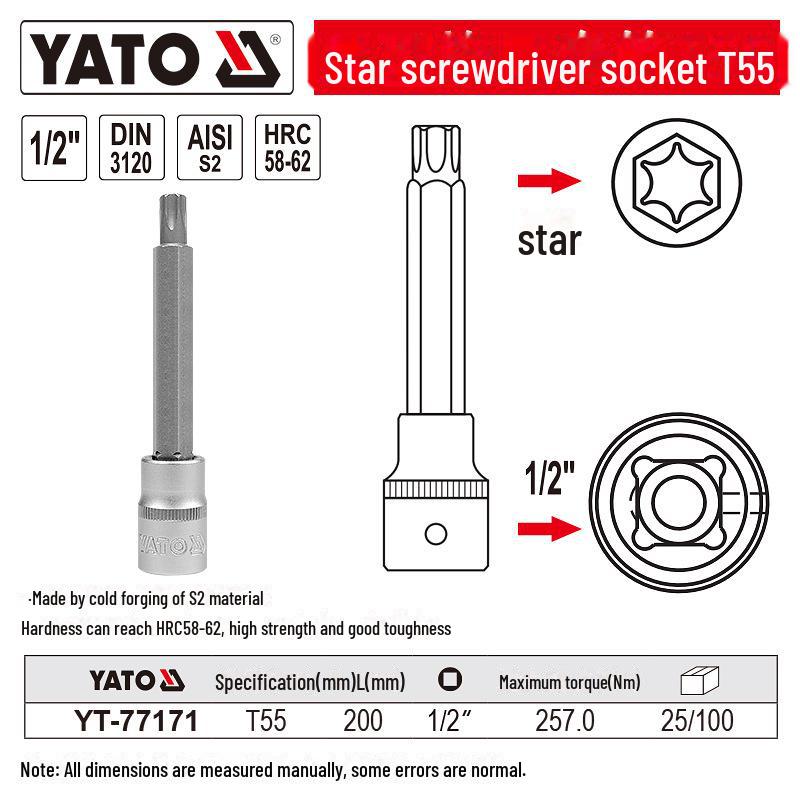 YATO 1/2" Star Screwdriver Socket Set, Chrome Vanadium Steel, S2 Head