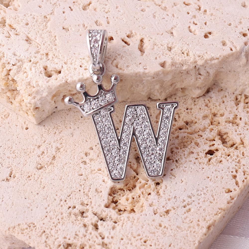 Gold-Plated Crown Rhinestone Letter Pendant Necklace