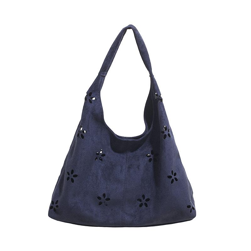 College Style Bag Women's Casual Foreign Style Hollow Tote Bag Foreign Style Suede Shoulder Bag Women's Commuter Armpit Bag