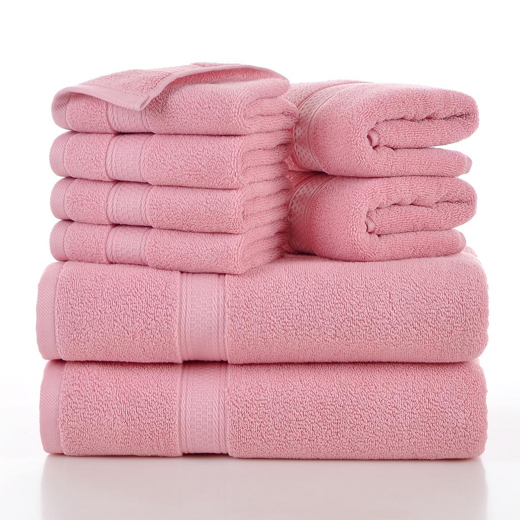 Style, plain cotton towel, eight-piece set of household towels, soft and absorbent.