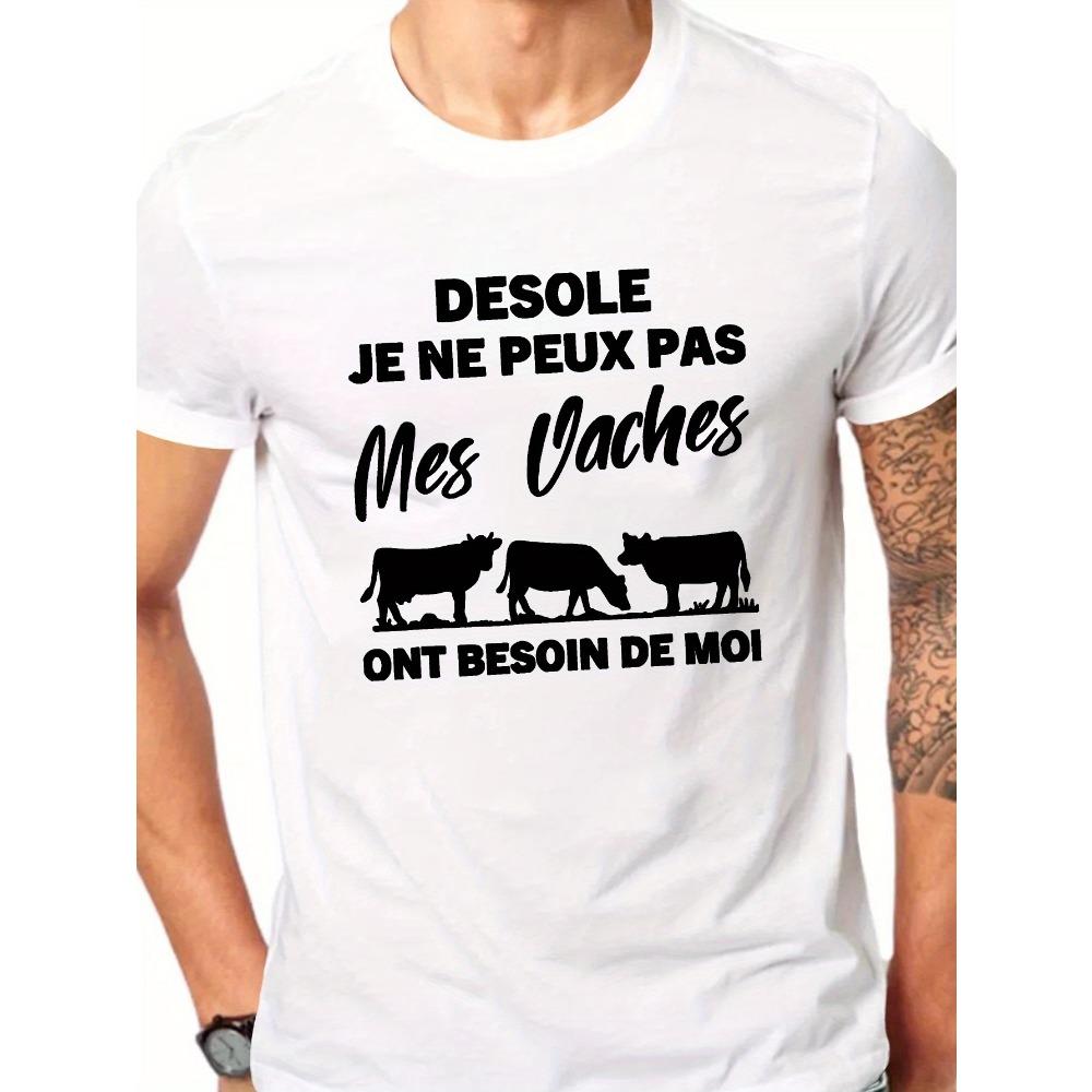 Europäische Größen Herren Lustiges Grafik-T-Shirt - "Entschuldigung, ich kann nicht, meine Kühe brauchen mich" mit Kuh-Silhouetten, Lässiges Sommer-T-Shirt