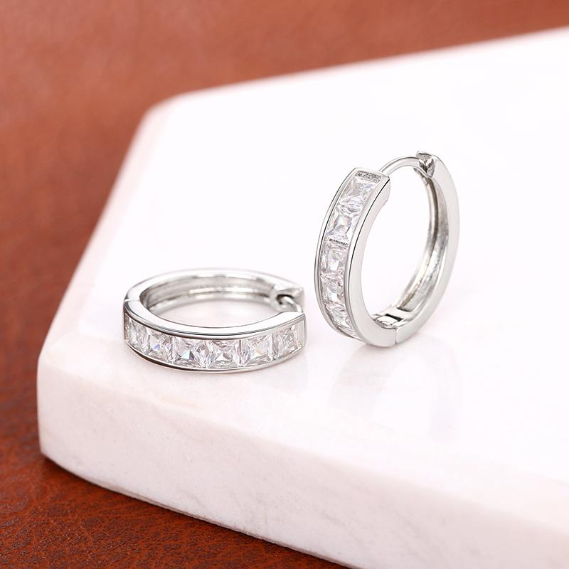 Huitan Zinc Alloy Color Hoop Earrings for Women Luxury Paved Square Cubic Zircon Exquisite Female Earrings Daily Wear Trendy Zircon