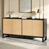 Credenza Mobile Porta Scarpe Scanalato Verticalmente 4 Ante a Battente Ripiani Regolabili in Altezza Struttura Nera Ingresso Sala da Pranzo Soggiorno Mobile Contenitore