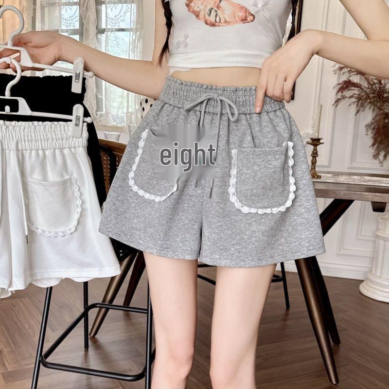 

High-Waisted Lace Trim A-Line Wide-Leg Summer Shorts for Women 2XL