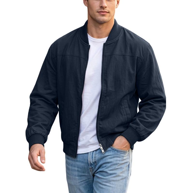 Men S Solid Color Baseball Jacket Zipper Side Pocket Outdoor Sport Coat