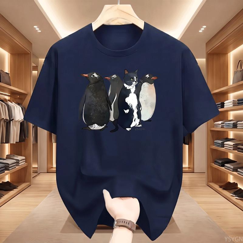 Funny Penguin Graphic T Shirts Cat Printed Tshirt Unisex Unisex Loose Cotton Short Sleeve Tshirts Summer Round Neck Short Sleeve Tee
