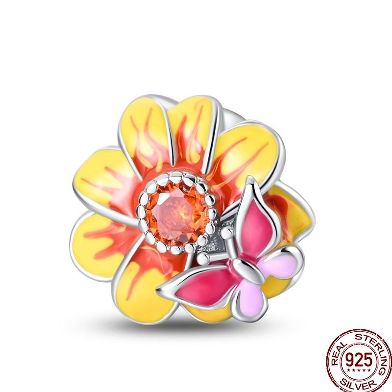Real Copper Sunflower Series Charm Love Heart Blessing Series Suitable For 3Mm'S Bracelet Ladies Fine Jewelry Gift