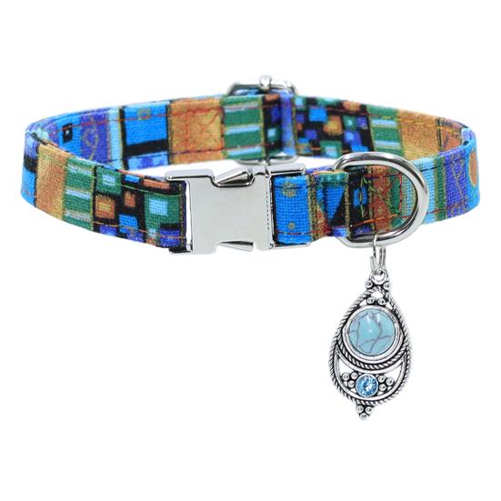 Vintage Pet Collar Boho Adjustable Nylon Dog Collar with Bead Pendant for Small Medium Large Dogs Cats