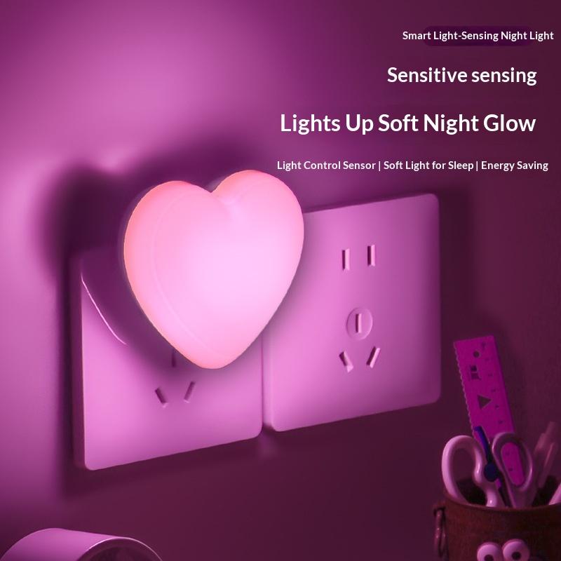 Heart Shaped Sensor Control LED Night Light With Light Sensing Function Soft Glow Plug In Night Lamp For Bedroom And Hallway