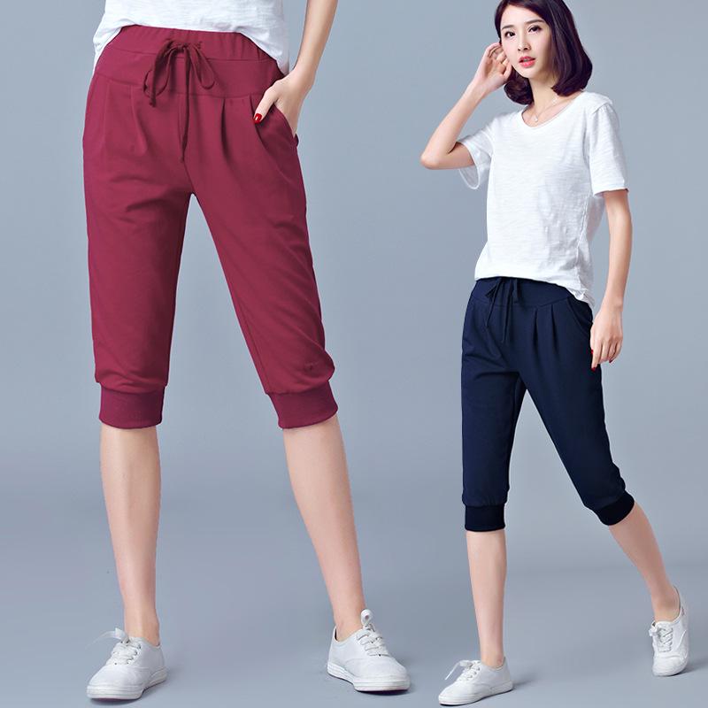 

Женские эластичные укороченные летние спортивные брюки-гаремы с высокой посадкой, больших размеров 6XL темно-синий