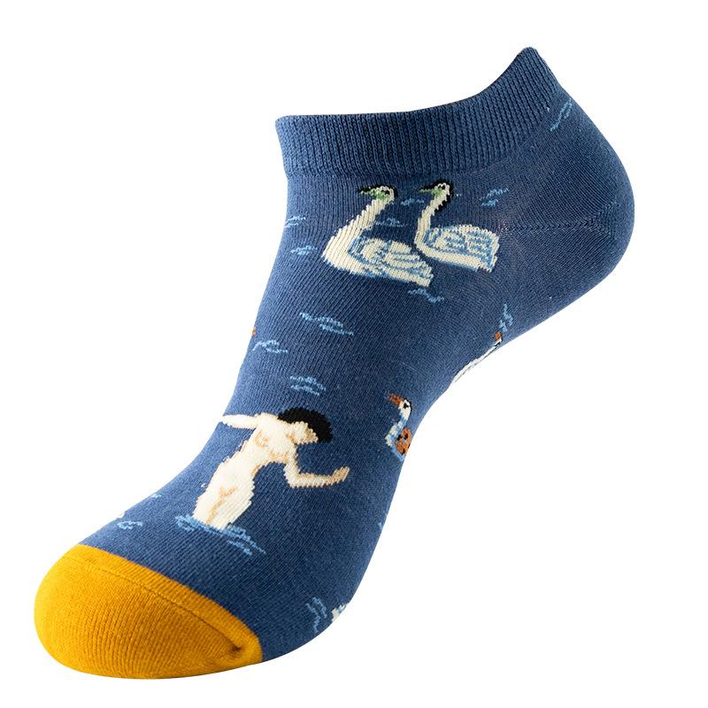 Spring Summer Socks Cute Funny Harajuku Cartoon Men Boat Oil Painting Food Casual Cotton Short Socks for Female Sox