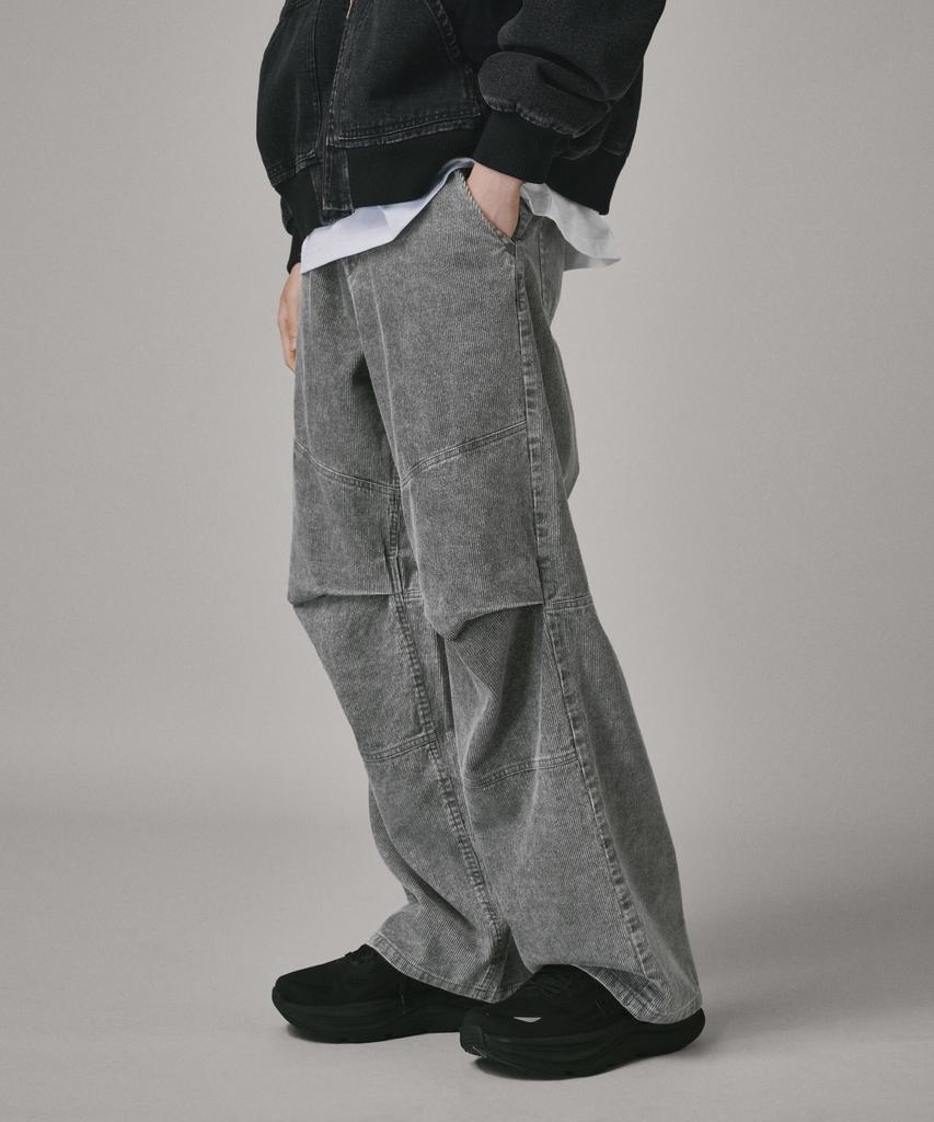 Beodeonteu Corduroy Cut-Out Layered Pants [Gray]