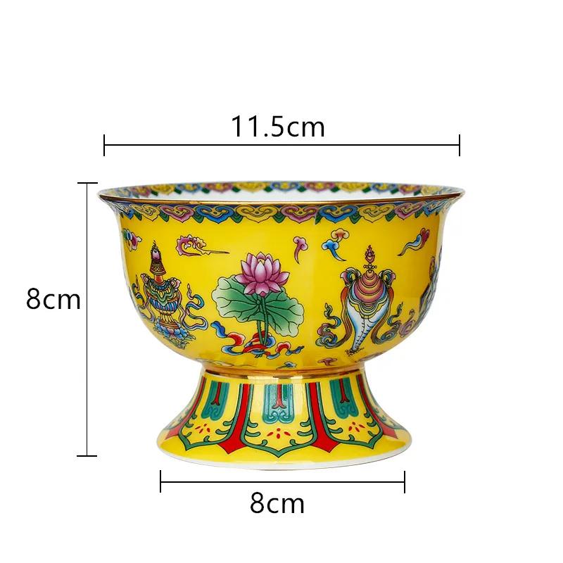 Chinesische Keramik Hohe Schale Buddha Hall Ornamente Heimkreativität Snack Aufbewahrungsschale Traditionelle Buddhistische Anbetungsartikel