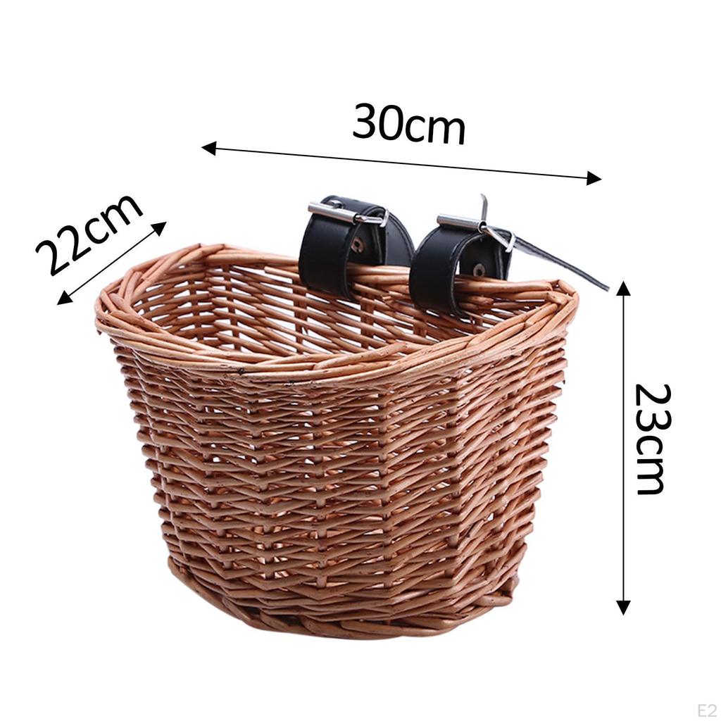 Bike Wicker Basket Bicycle Cargo Rack Bag Multi Purpose with Adjustable Straps Handlebar