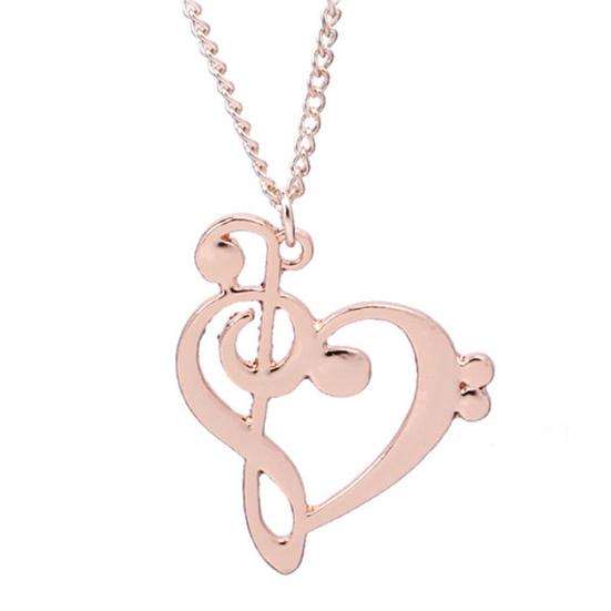 Women's Stylish Simple Hollow Musical Note Heart Pendant Chain Necklace Gift