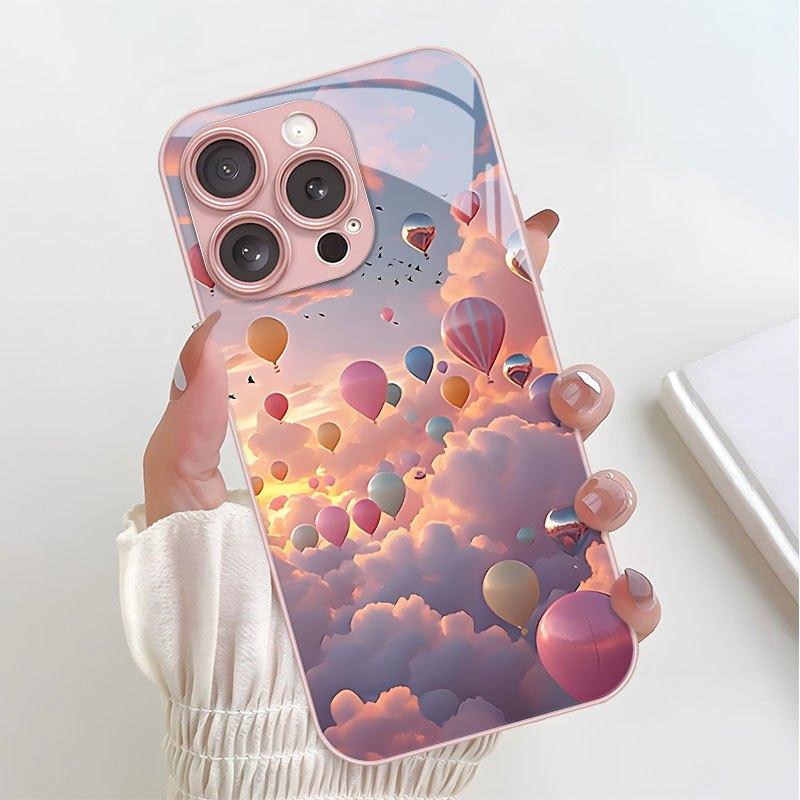 Hot Air Balloon Cloud Sunset Sky Glass Phone Case Suitable for iPhone 17 16 15 14 13 12 11 Pro Max Plus Shockproof Back Cover