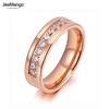 JeeMango Titanium Stainless Steel Wedding Rings For Women Rose Gold Color Exquisite CZ Crystal Charm Ring Christmas Gift JR19130