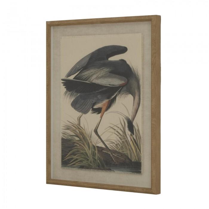 Hill Interiors Flora & Fauna Collection Heron Beaded Linen Framed Wall Art