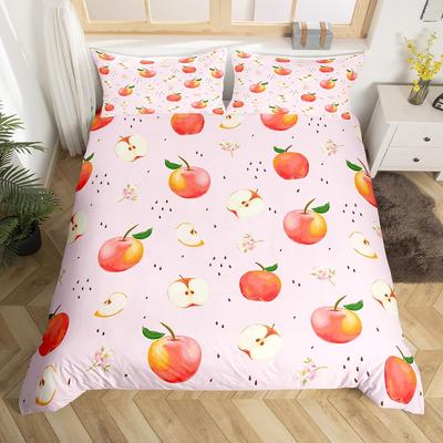 Früchte Muster Bettbezug Set Queen Größe Rosa Apfel Bettwäsche Set Sommer Frucht Kunst Bettdeckenbezug Mikrofaser Kawaii Quiltbezug