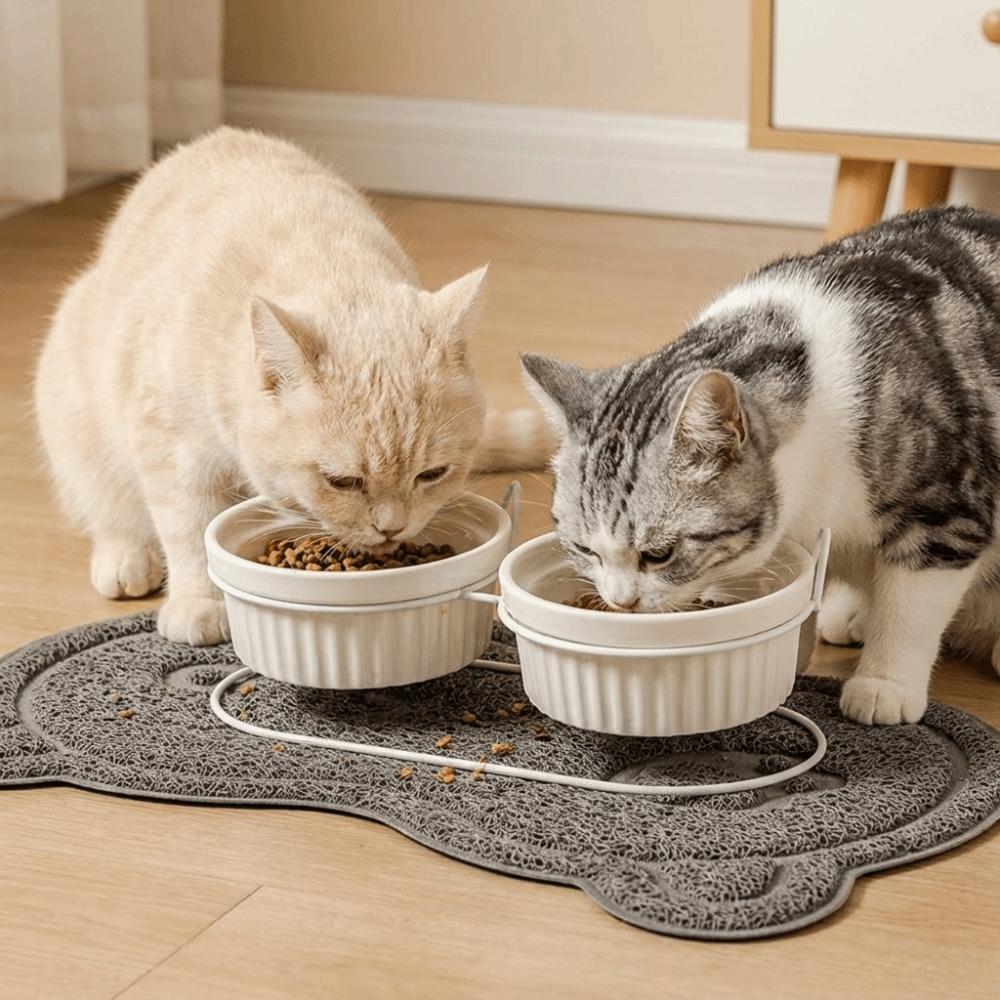 Non-Slip Ceramic Cat Bowls Iron Bracket Cat Water Bowls Elevated Cat Double Bowls  Dog Feeder