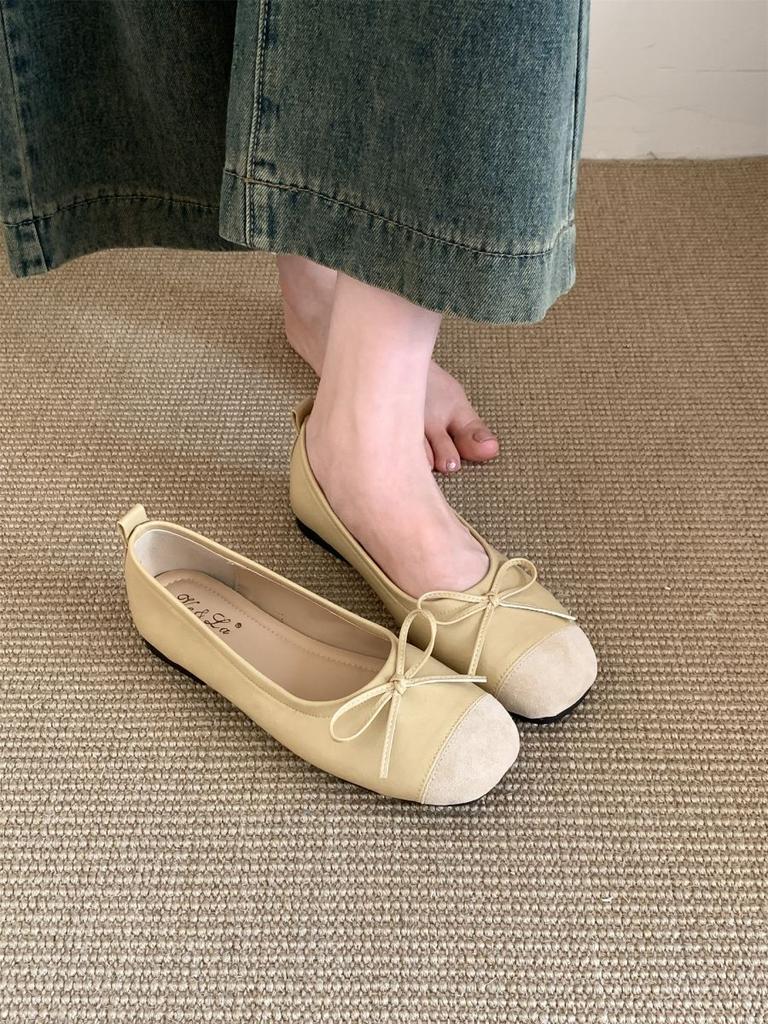 French ballet style bow single shoes women's spring and autumn gentle evening shoes super foreign versatile light mouth ladyshoes