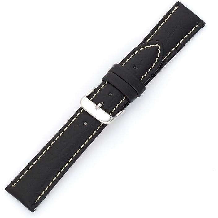 RSINC Correa de Cuero Genuino para Reloj - Puntada Blanca - 22mm Color Negro | E JL156588652818
