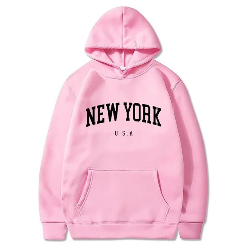 New York U.S.A City Hoodies Letter Graphic Print Men Fleece Sweatshirt Hip Hop Casual Hoodie Vintage Pullovers Loose Y2k Clothes