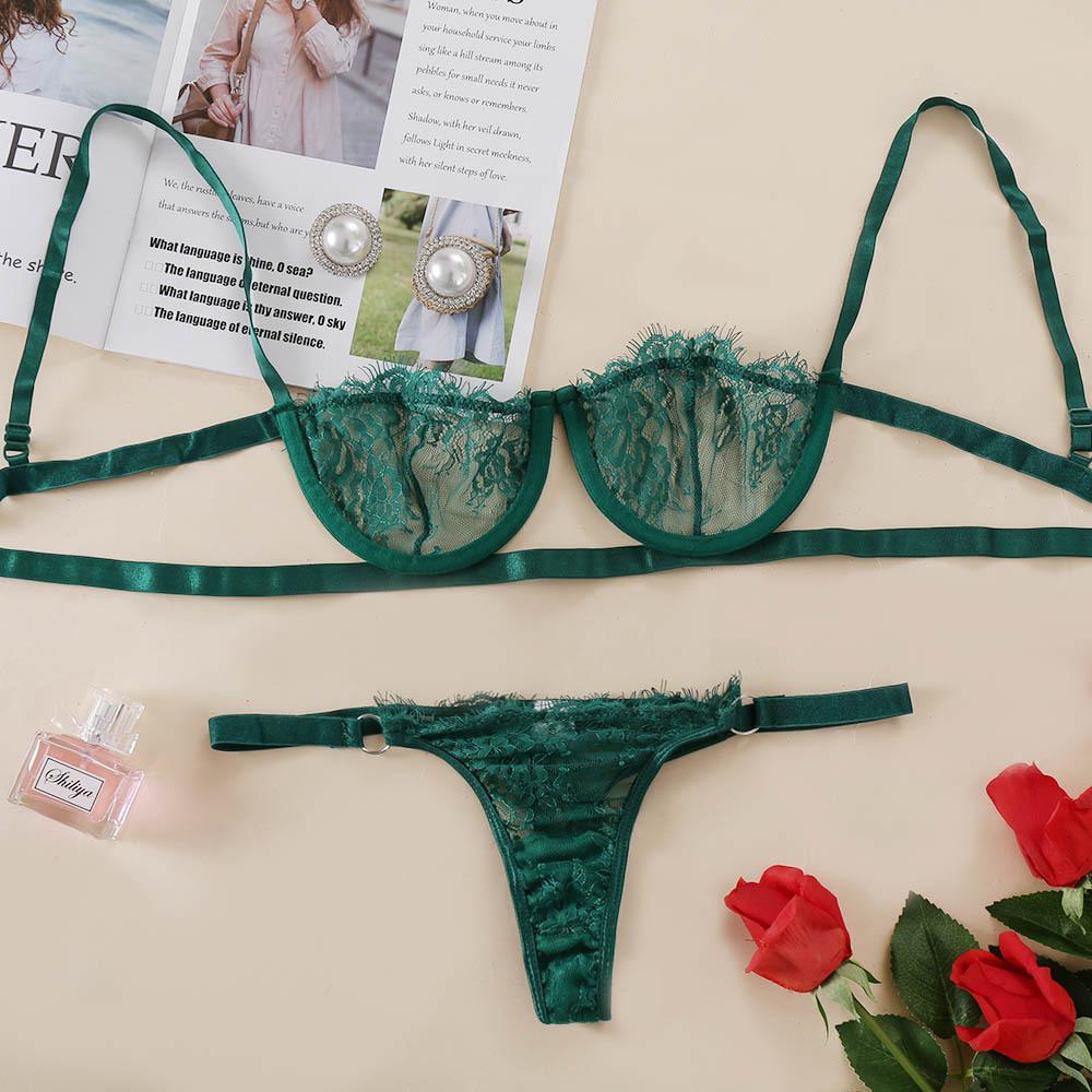 Ladies Sexy Lingerie Set Erotic Lingerie Lace Underwire Bra Set Erotic Exotic Lingerie Fashion Perspective Bra Thong Set