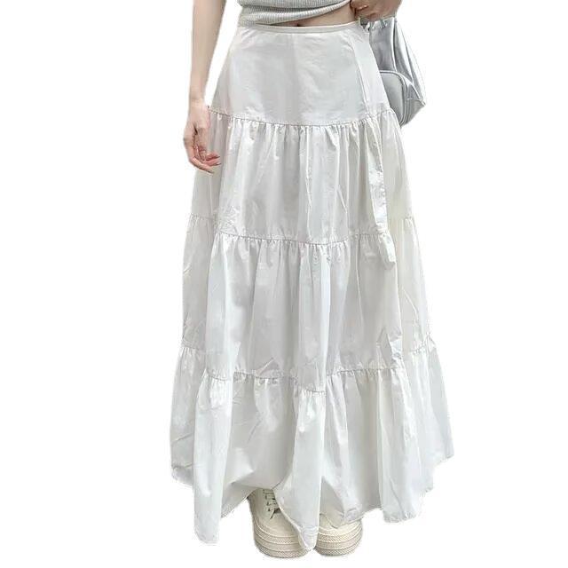 Umbrella A-Line White High-Waisted Midi Skirt for Women - Summer Collection