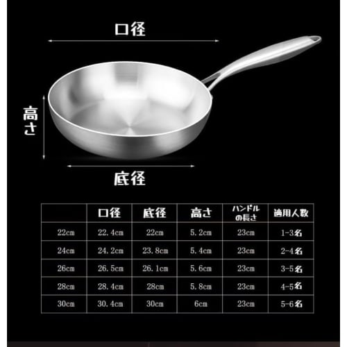 GrnArt Stainless Steel Frying Pan, Professional Cooking Pot, 7-Layer Composite Steel Frying Pan, Kitchen Utensil (26cm)