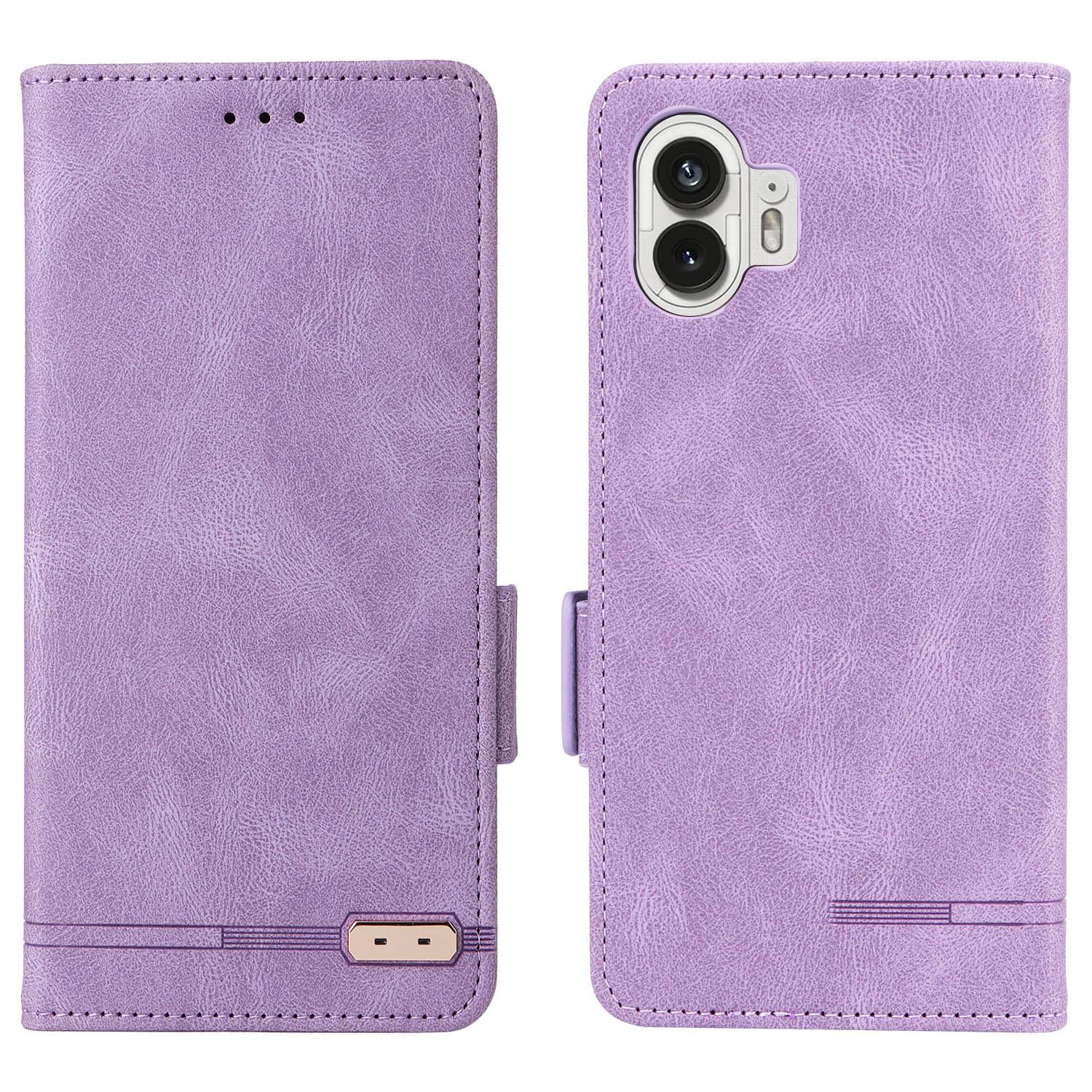 

For Nothing Phone (2) Hardware Decor Flip Folio Cover PU Leather Stand Wallet Phone Case Purple