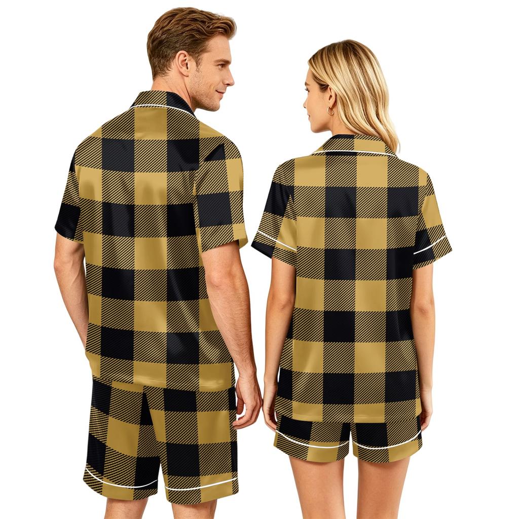 Couple Matching Pajama Set Short Sleeve Button Down Shirt with Hem and Shorts Set Soft Casual Sleepwear Available In Sizes S To XXXXL