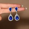 French full diamond super sparkling earrings with a light luxury and high-end feel, elegant water droplet shaped ear accessories