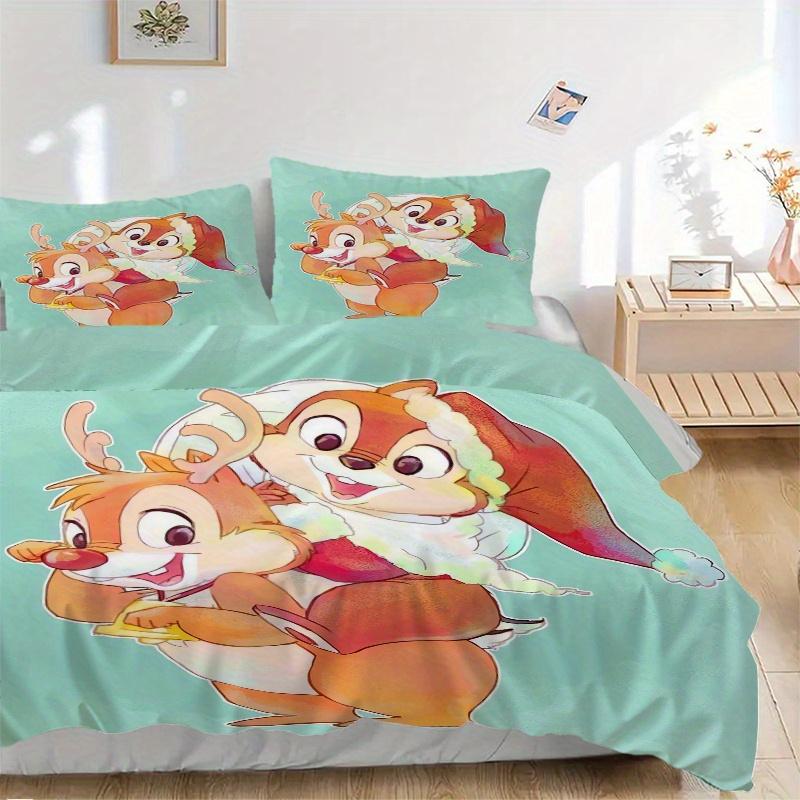 

3pcs Christmas Reindeer & Santa Claus Chip & Dale Printed Duvet Cover Set (1 * Cover+2 * Pillowcase, Without Core), Suitable for Home Bedroom, Gu 135x200cm