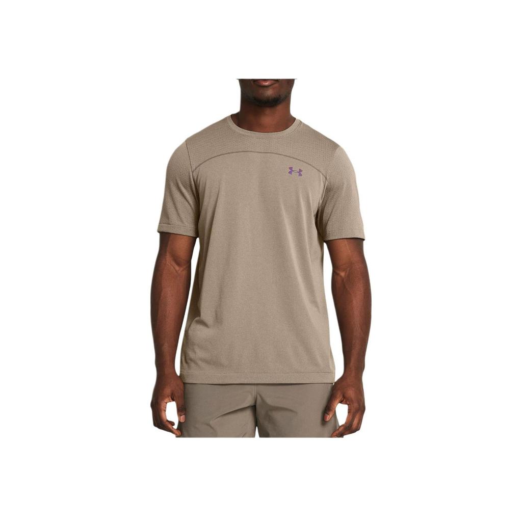 Under Armour Letter Print Sports Round Neck Short Sleeve T-Shirt Men Tops Beige 1382799-203
