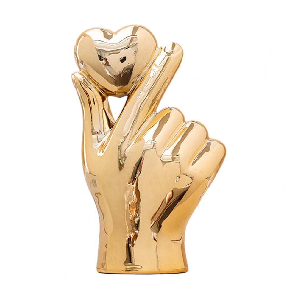 Heart Hands Sculpture Home Decor Love Gesture Ceramic Hand Statue with Golden Silver Finish Heart Sculpture Table Ornament