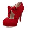 Tilpasset Sløyfe Design Mary Jane Pumps 10,5 cm Høye Hæler Sko Kvinner Svart Rød Aprikos Platå Damer Party Kjole Pumps WSH5251
