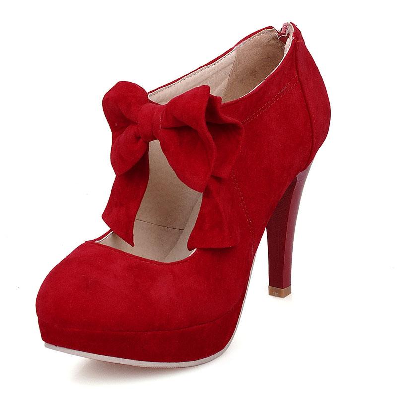 Custom Bowknot Design Mary Jane Pumps 10.5cm High Heels Shoes Women Black Red Apricot Platform Ladies Party Dress Pumps WSH5251