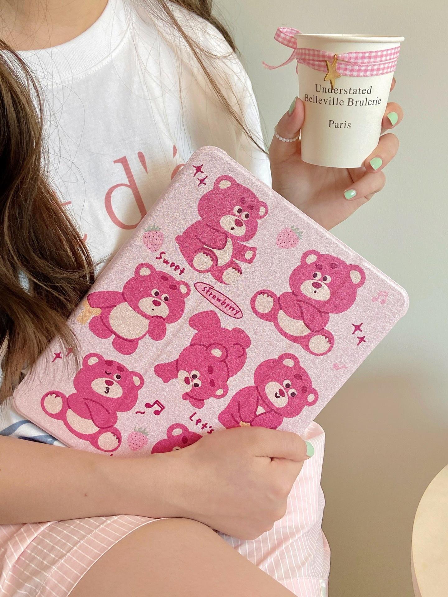

Three-Fold Cute Strawberry Bear iPad Mini 6 Case for iPad 2025 iPad Mini 6/7 (8.3 inch)